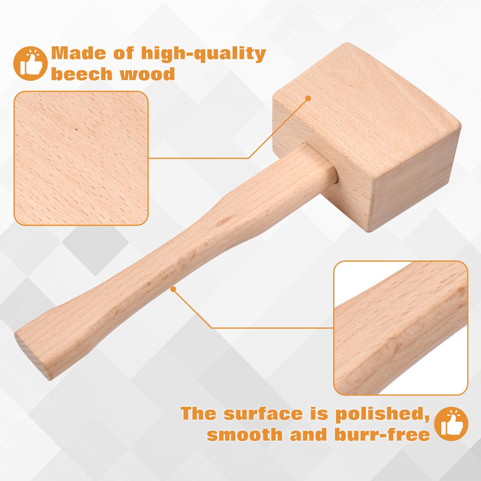 LEONTOOL Maillet en bois 9,5" marteau à glace manuel Broyeurs à glace à usage domestique, Maillet en bois de hêtre massif pour le travail du, travail du cuir, craquage du noyer