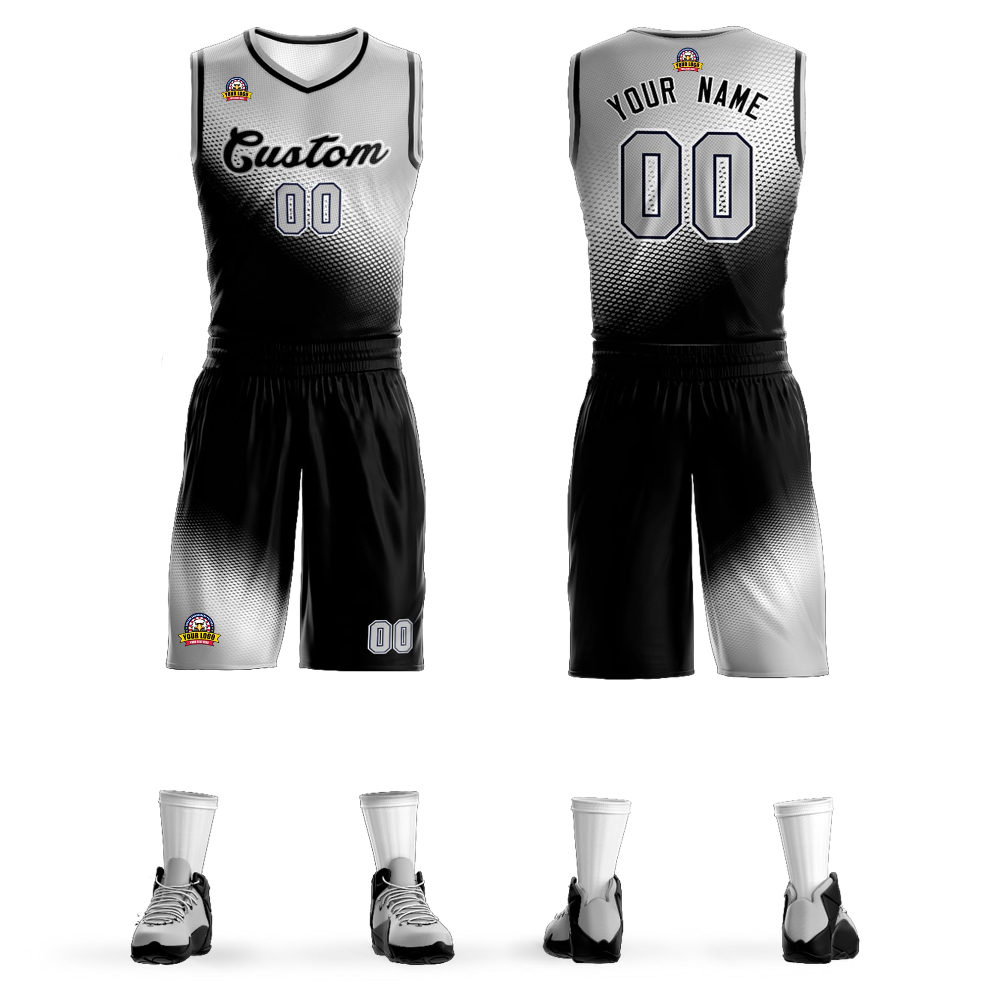 KXK Custom Gradient Basketball Jersey Uniform Any Name Number Logo,Personalized Print Basketball Shirt Shorts, Grey/Black-20