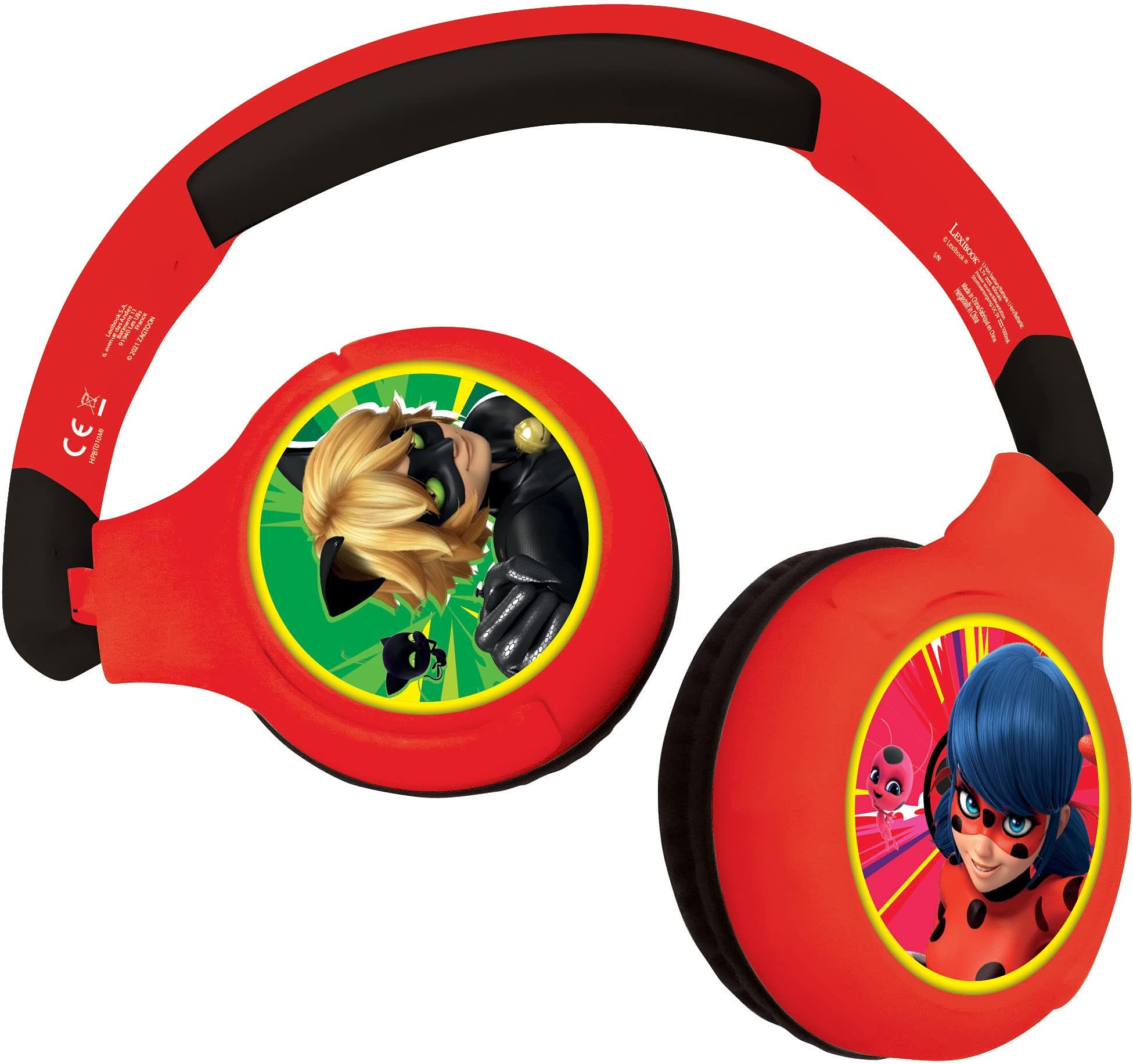 Miraculous Ladybug Cat Noir, 2-in-1 Bluetooth Headphones for Kids - Stereo Wireless Wired, Kids Safe, Foldable, Adjustable, HPBT010MI