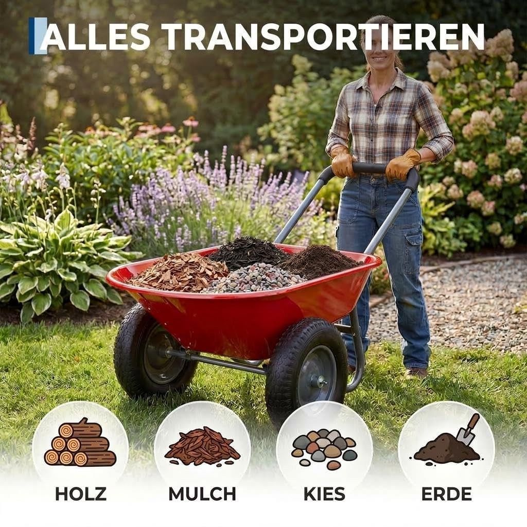 2-Rad Schubkarre mit Kippfunktion bis 272 kg, Gartenkarre mit 2 Lufträdern