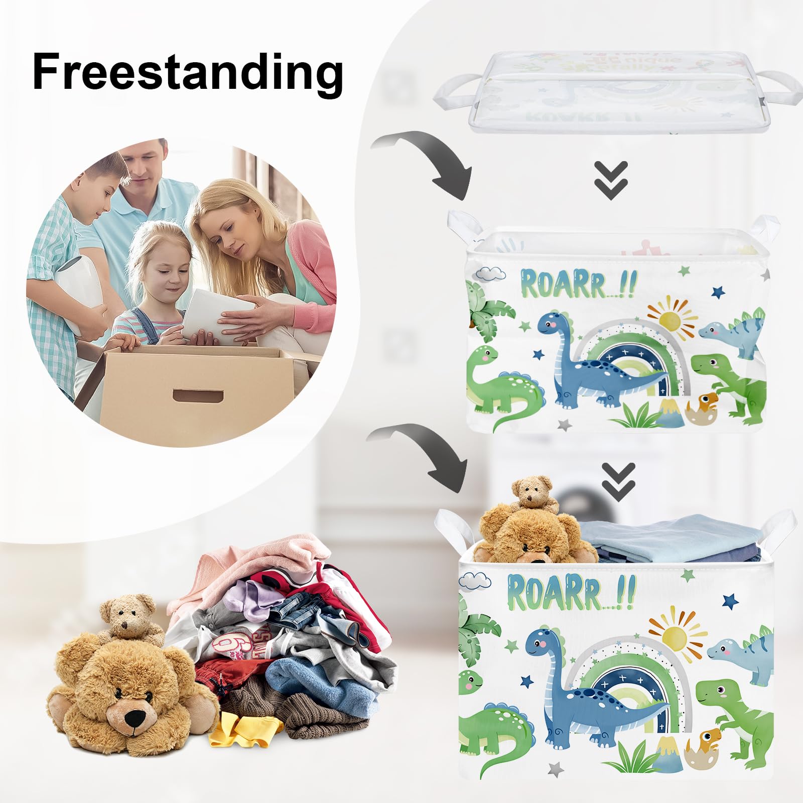 HUUMONSS Cute Dinosaur Storage Basket for Parents Organizing Kids Toys Clothes Large Dragon Boys Gift Toy Box Box Bin Laundry Hamper for Bathroom Shower,Palms,36L - Image 3