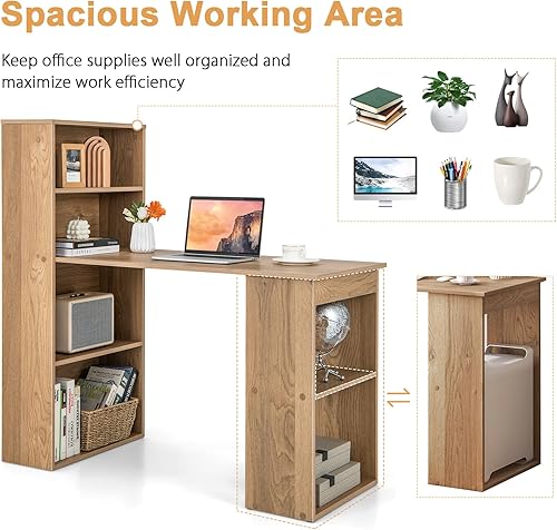 Miniatura 7 de Tangkula Escritorio para computadora con estantería, escritorio de estudio con estantes de almacenamiento y soporte para CPU, estación de trabajo