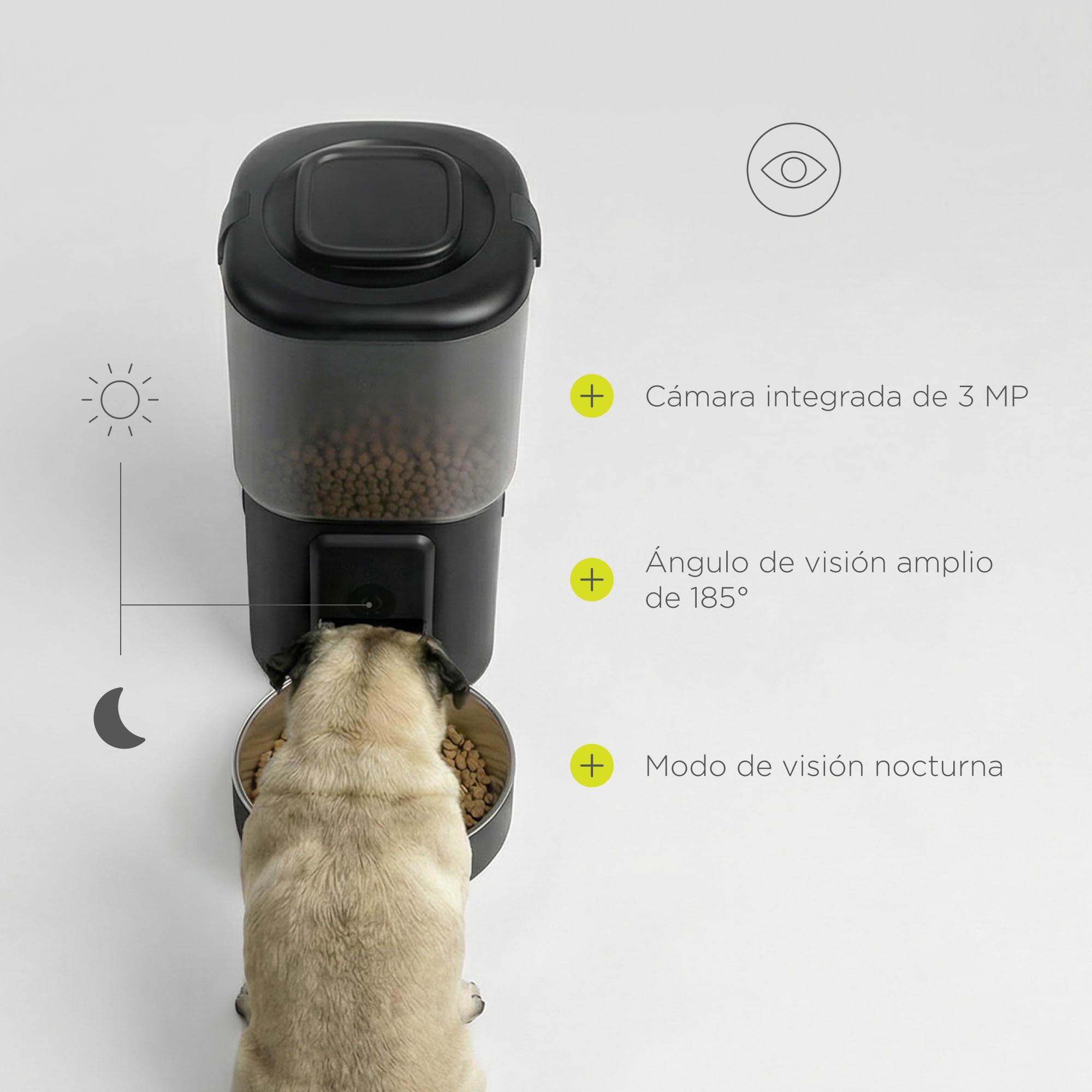 Feast Comedero Automático para Perros con Cámara 3MP y Visión Nocturna, Control por App Wi-Fi, Programable 5 Comidas, Depósito 4,5 l con Desecantes, Fuente de Agua con Filtro 2,5 l