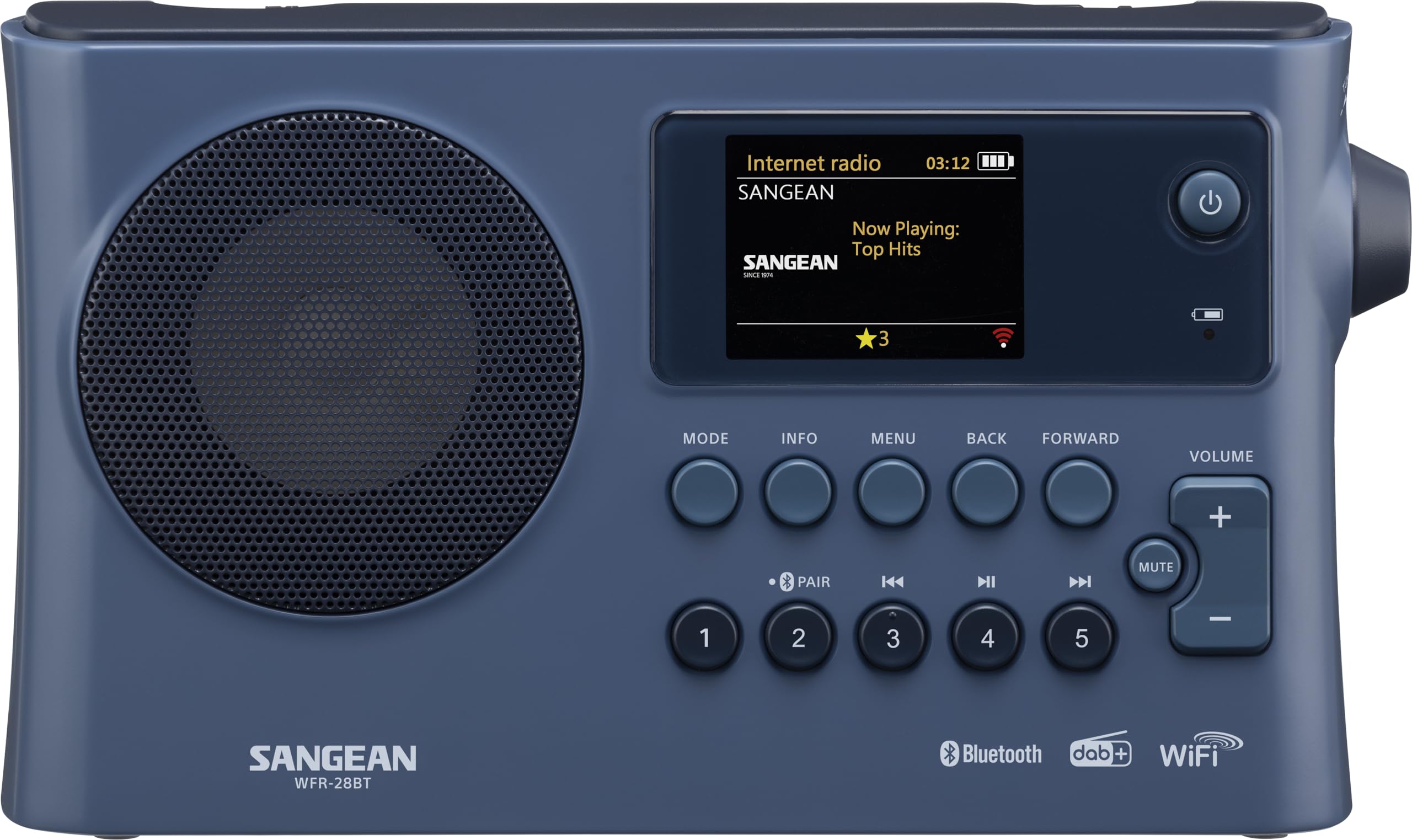 SANGEAN WFR-28 BT – Portables Internet-Radio mit WiFi, Musik-Streaming, DAB+/FM, Bluetooth, AUX - Einfache Bedienung via Control-App, Schwarz (Dunkelblau)