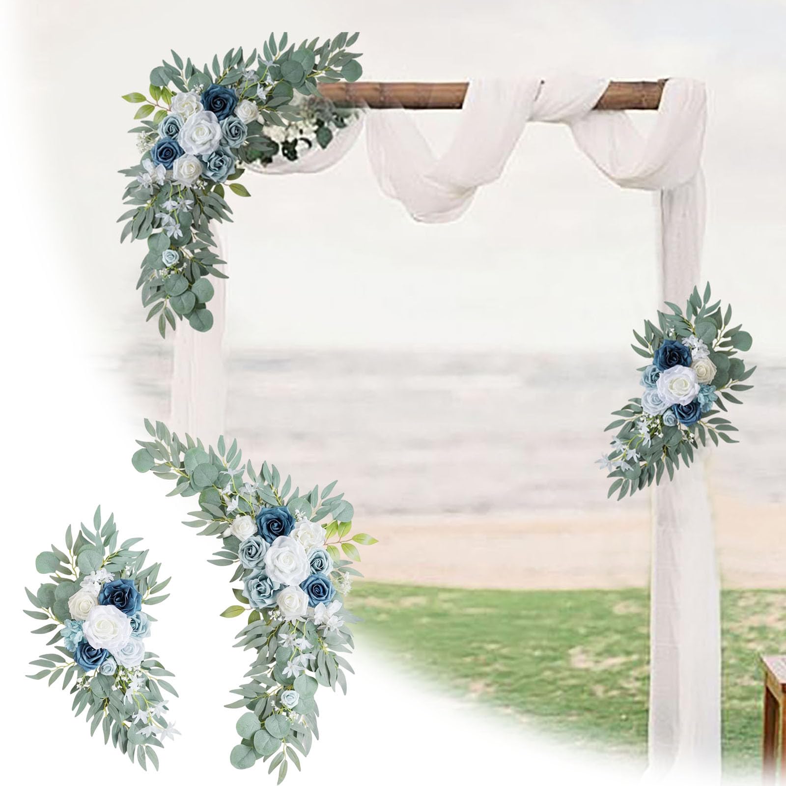 Künstlicher Hochzeitsbogen Blumen Set 2-tlg - Rosen Girlande Champagner