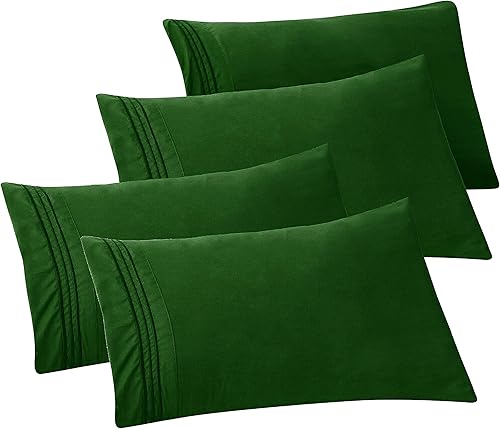 Elegant Comfort Paquete de 4 fundas de almohada sólidas de 1500 hilos de calidad egipcia, fácil cuidado, tejido suave, resistente a las arrugas y a