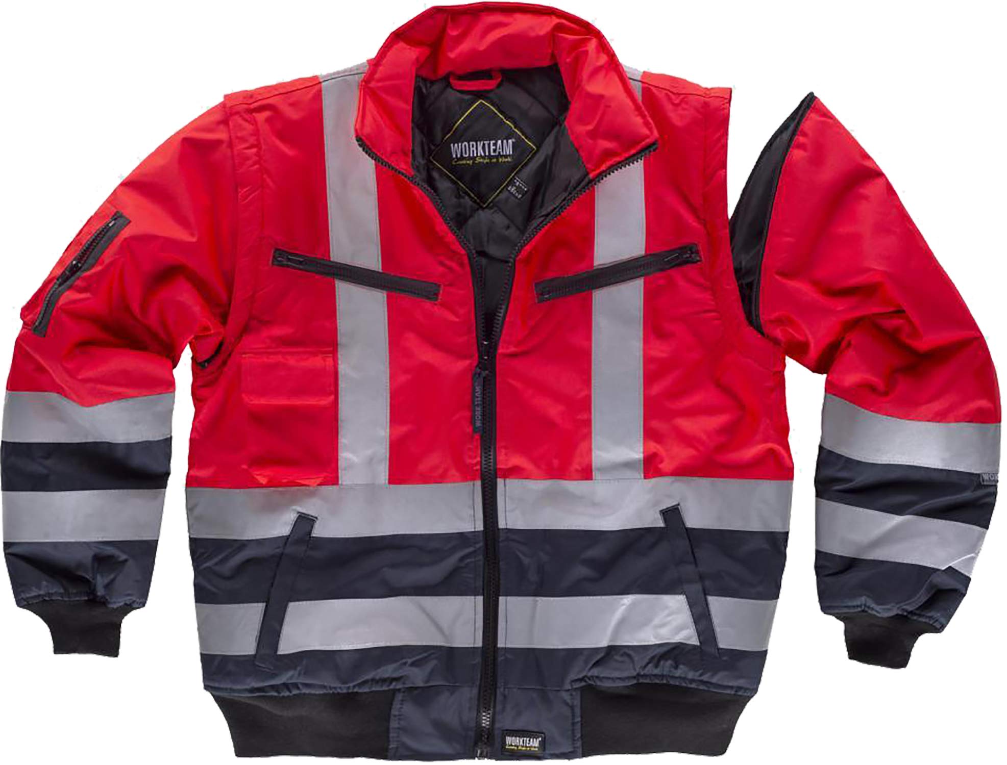 Work Team Piloto combinada Rojo Alta Visibilidad con Cintas Reflectantes. EN ISO 20471:2013 Hombre