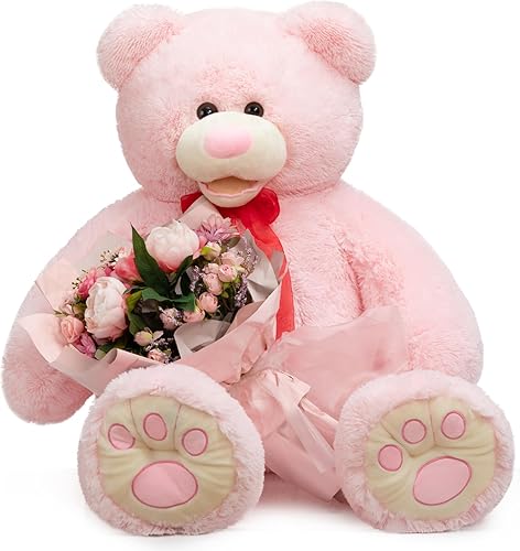 Miniatura 5 de HollyHOME Oso de peluche gigante de 4 pies, enorme oso de peluche con patas bordadas, juguete de peluche para novia y niños, 48 pulgadas, color gris