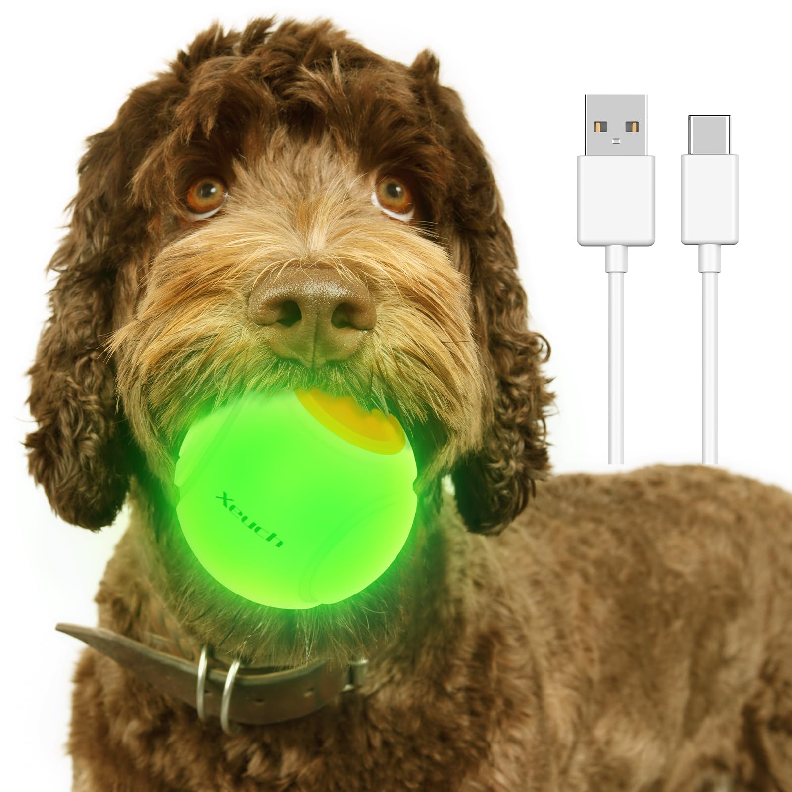 Xeuch Bola LED recargable para perro, juguetes interactivos iluminados para perros, bola de búsqueda duradera activada por rebote, resistente al agua, goma natural, aroma único, 2.5 pulgadas, para