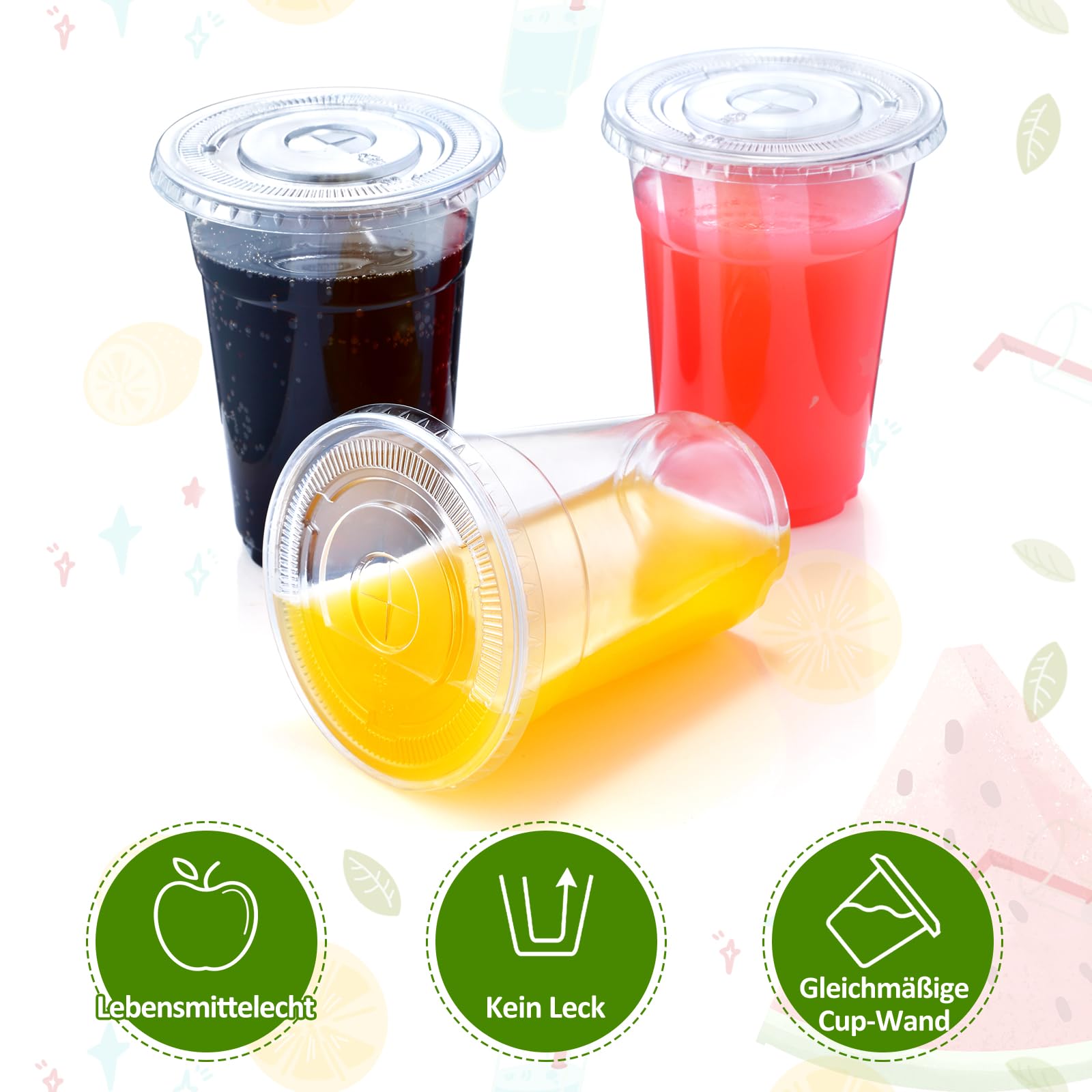 Eupako 100 bicchieri di plastica da 10 oz/300 ml con coperchio – bicchieri monouso trasparenti per bevande, profumi, frullati, adatti al frigorifero e impilabili