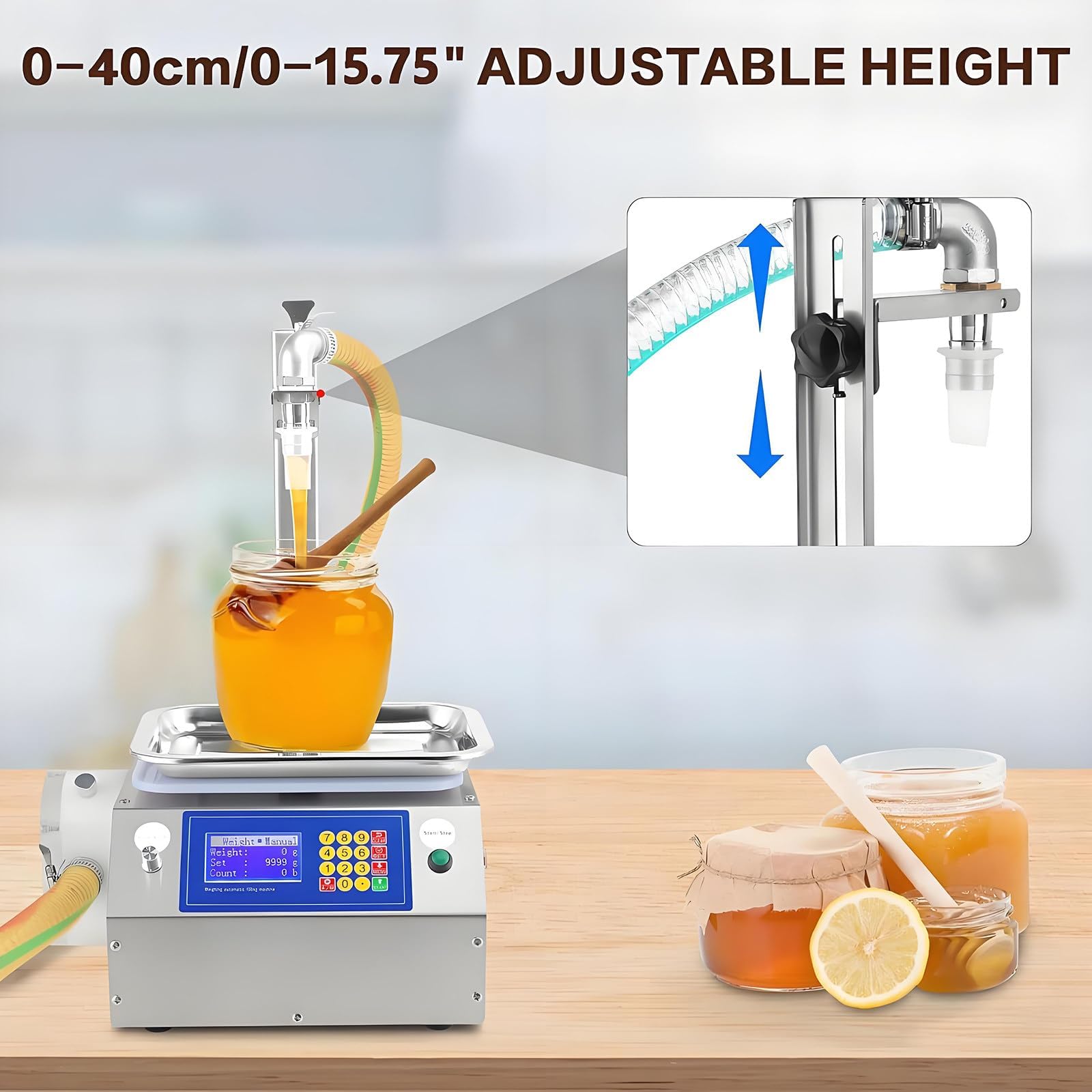 Riempitrice automatica per miele, riempitrice liquida da 3 o 7 l/min, riempitrice per bottiglie di pasta liquida da 10 g-3 kg per profumi, oli essenziali, smalto per unghie 7 l/min