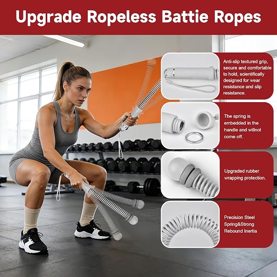 2PCS Ropeless Battle Ropes, Adjustable Ropeless Battle Rope Trainer, Upgrade Weighted Multifunctional Training Cordless Battle Rope, Battle Ropes for Home Workout Women Men Portable Strength Building