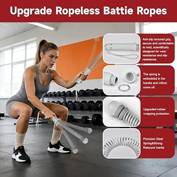 2PCS Ropeless Battle Ropes, Adjustable Ropeless Battle Rope Trainer, Upgrade Weighted Multifunctional Training Cordless Battle Rope, Battle Ropes for Home Workout Women Men Portable Strength Building