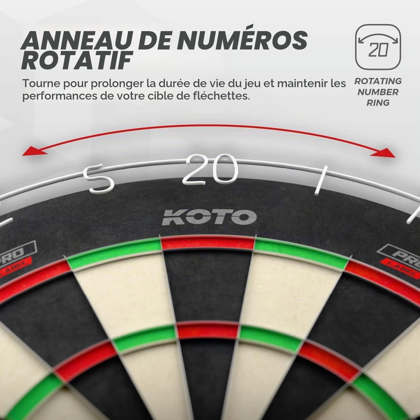 KOTO - King Pro 360 Cible Fléchettes & Surround, Noir, Sisal, sans Agrafe
