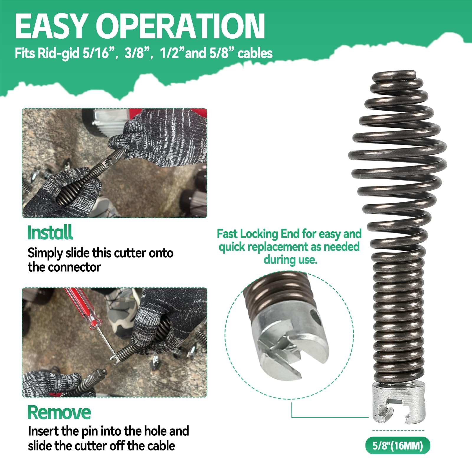 Set di utensili da taglio a spirale per scarico, 10 pezzi, per cavo di scarico ad alte prestazioni, adatto per RIDGID K-400 C-4 C-6 C-7 C-8 e C-9