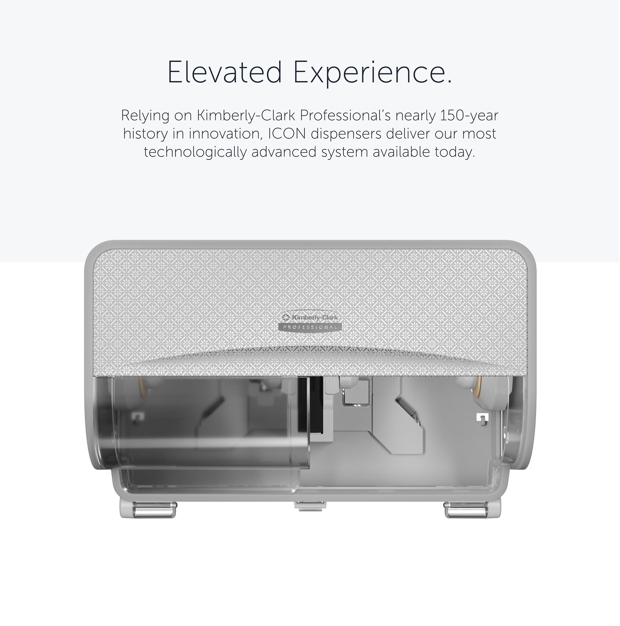 Kimberly-Clark Professional ICON™ - Dispensador de papel higiénico con 2 rollos horizontales (58712), con placa frontal de diseño de mosaico blanco; 1 dispensador y placa frontal por caja