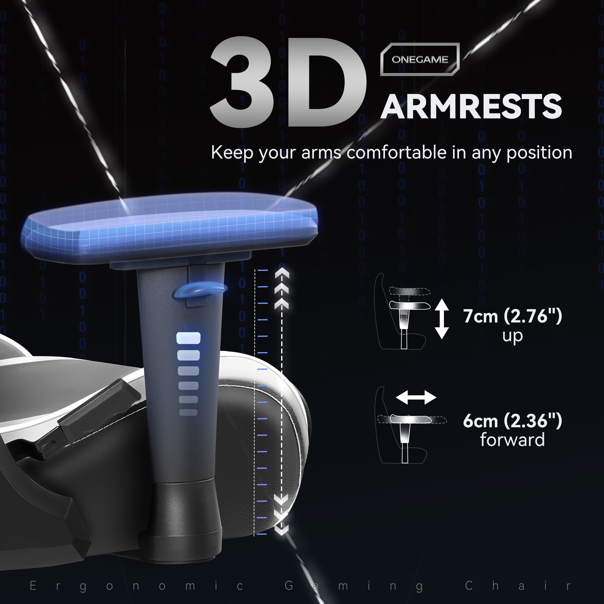 OneGame Sedia Gaming, 3D Braccioli Ergonomico Sedia da Gioco per Computer, Ufficio Regolabile in Altezza, Girevole con Cchienale Regolabile 155°, Bianco