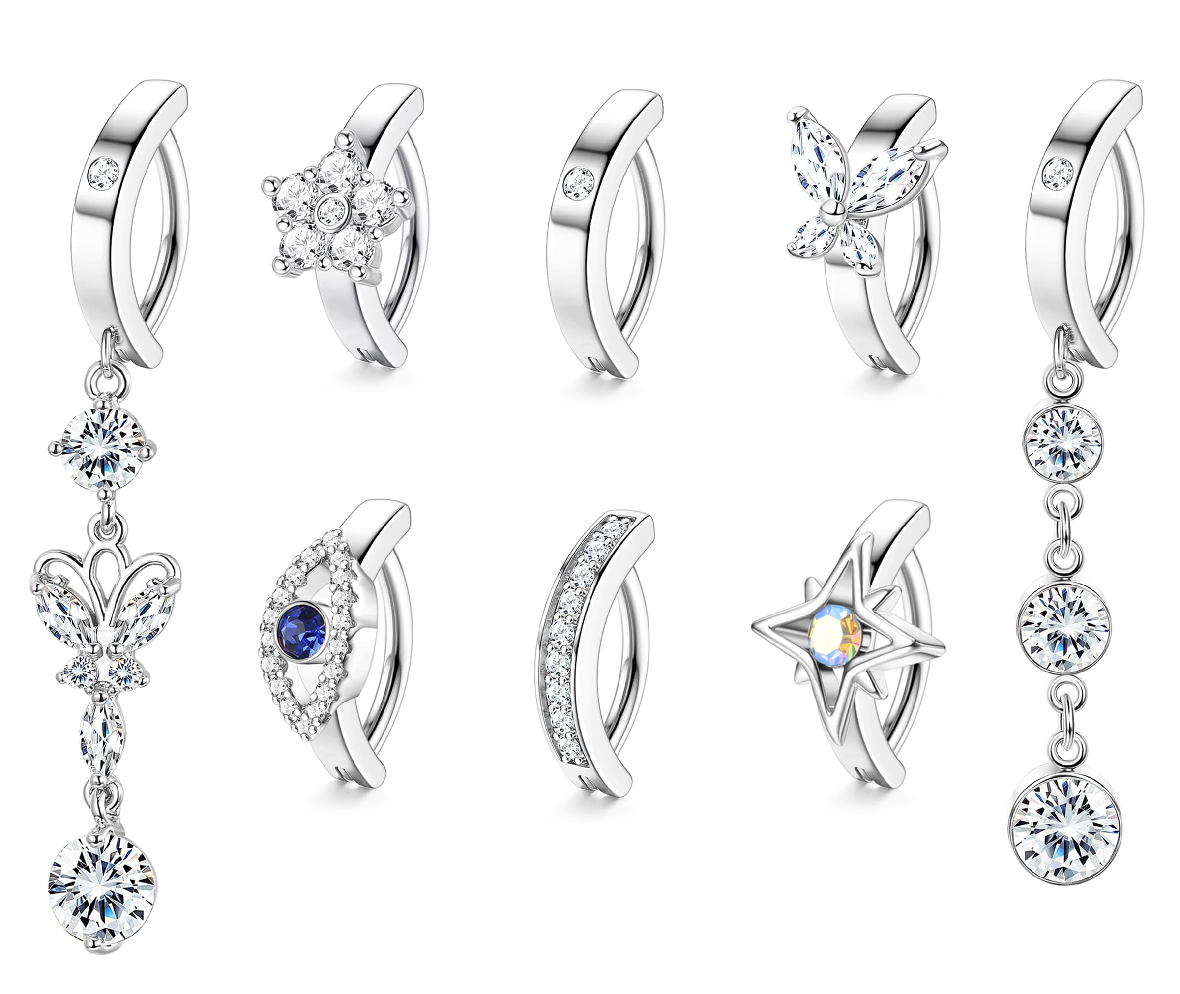 Adramata8 Pcs 14G Piercing Ombligo Acero Quirurgico Clicker Hipoalergénica Piercing Ombligo Aro Flor Mariposa Piercing Ombligo Colgante Corporal Piercing para Mujer Verano Playa