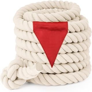 Tug of War Rope with Flag for Kids and Adults, Soft Cotton War Rope for Field Day Family Reunion Birthday Party Games, Outdoor Camping Picnic Games for Team Building Activities, Khaki 40FT