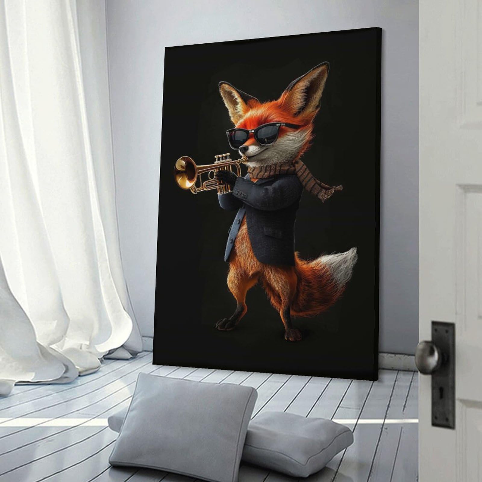 Junmoney Fox Trumpet Home Decor Wall Art, 24x36inch(60x90cm), for Home, Office, Studio Or Guest Room, An Adaptable Decor Piece for Home Use