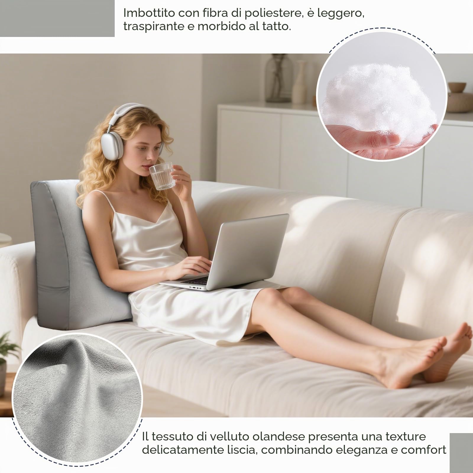 Cuscino per divano 60 × 13 × 50 cm – Morbido cuscino per schiena con rivestimento rimovibile – Comodo cuscino per divano e divano – Cuscino decorativo per soggiorno