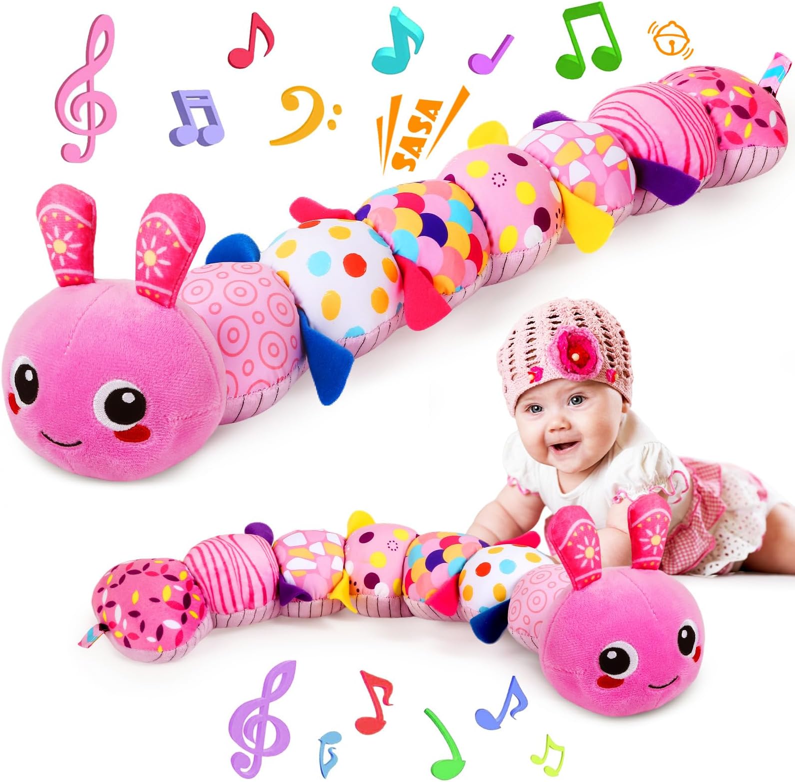 KMUYSL Baby Toys 0-6 6-12 Months, Sensory Music Animal Stuffed Toy for 0 1 2 3 4 5 6+ Months, Plush Toy with Crinkle and Rattles for Infant Newborn, Tummy Time Toys Gifts for 0-3-6-12 Month