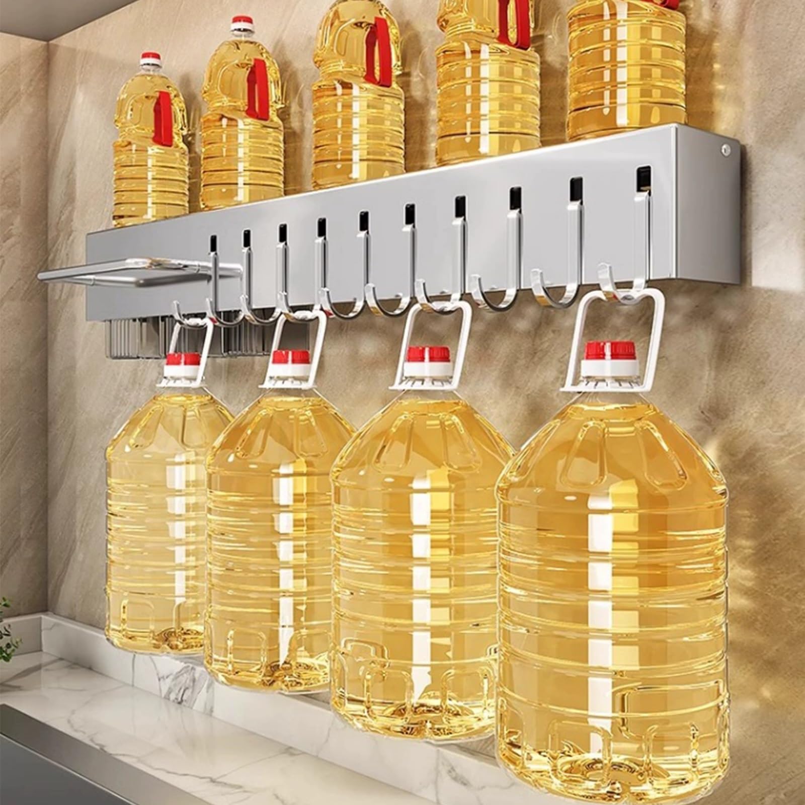 Barra de Cocina con Ganchos - Barra de Acero Inoxidable for Colgar en la Pared | Estante Colgante de Pared | Organizador de Utensilios de Cocina |(50cm 8 Hooks)