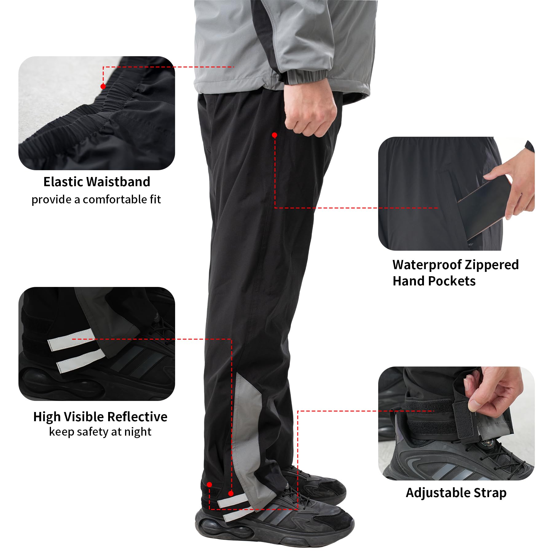 Waterproof Motorcycle Men's Rain Suit, Breathable Lightweight Hooded Reflective Rain Gear, Rain Jacket and Pants for Men