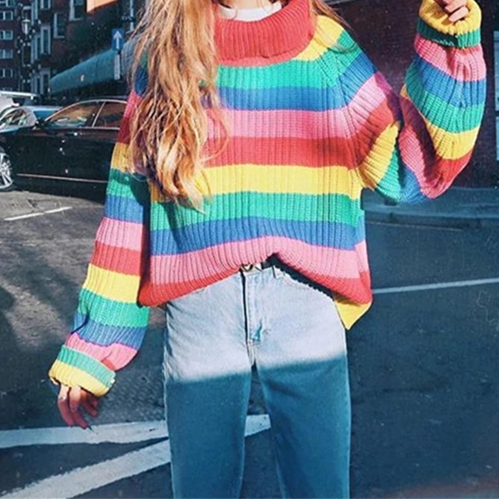 Amazon.co.jp: セーター トップス レディース 女性レインボーセーター