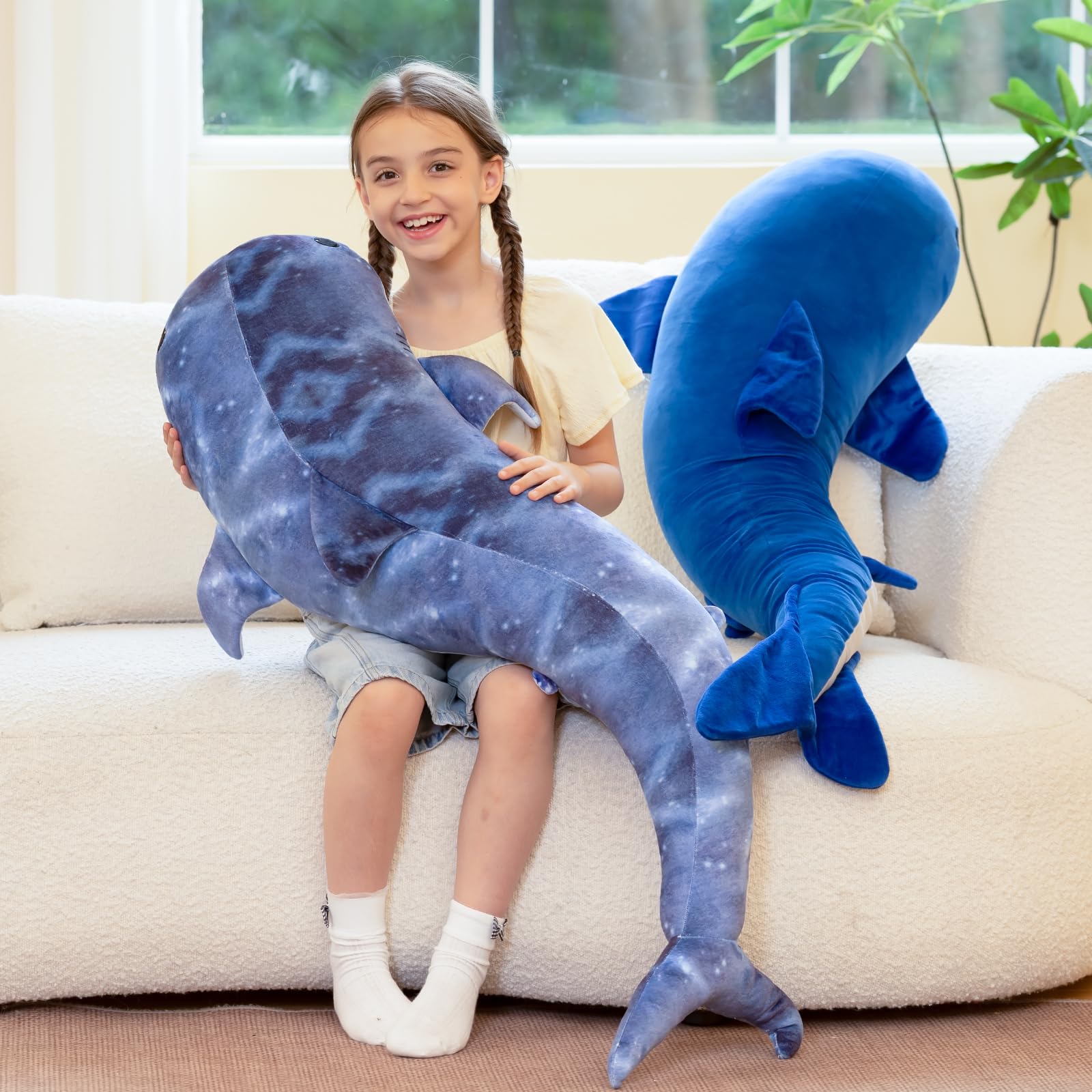 KERTA 4ft Giant Whale Shark Stuffed Animal, S-Shape Stuffed Shark Plush Toy for Boys Girls, Hugging 47inches Soft Long Ocean Whale Shark Plush Body Pillow for Sleeping 3