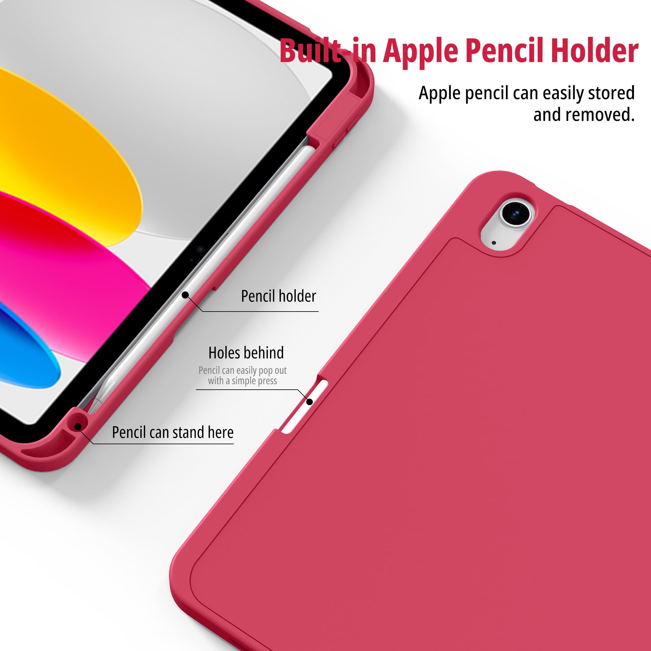 CACOE Custodia Cover Compatibile con iPad 11a Generazione (A16) 11" (2025) / iPad 10a Generazione 10.9" (2022) (A2757/A2777), Ultra Sottile Retro Cover con Portapenne,Rosa acceso