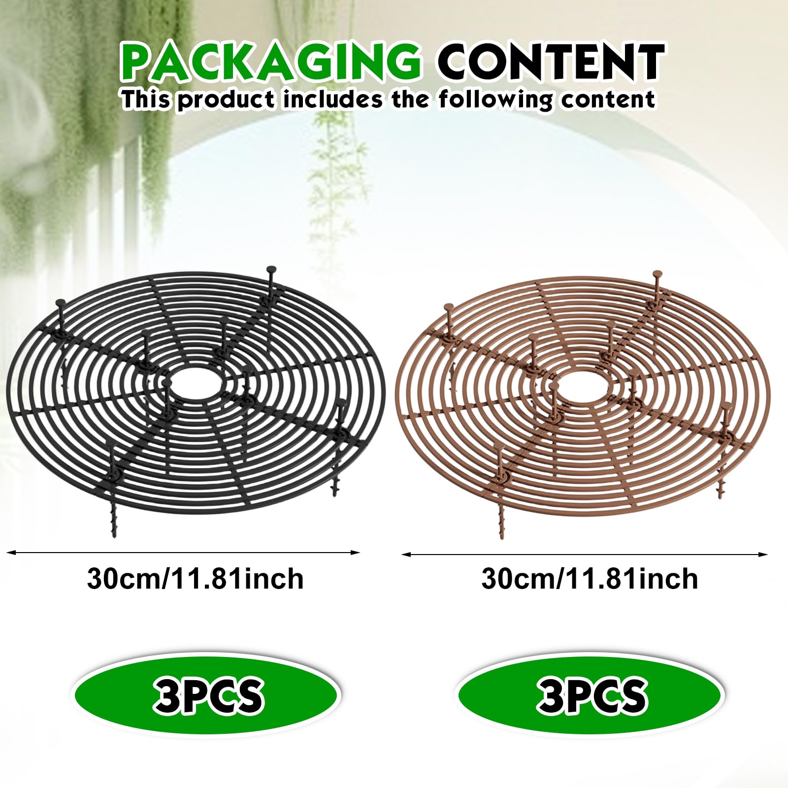 Lot de 6 grilles de protection rondes pour plantes, 30 cm, grille pour pots, protection pour chats et enfants, couverture pour pots (noir et brun)