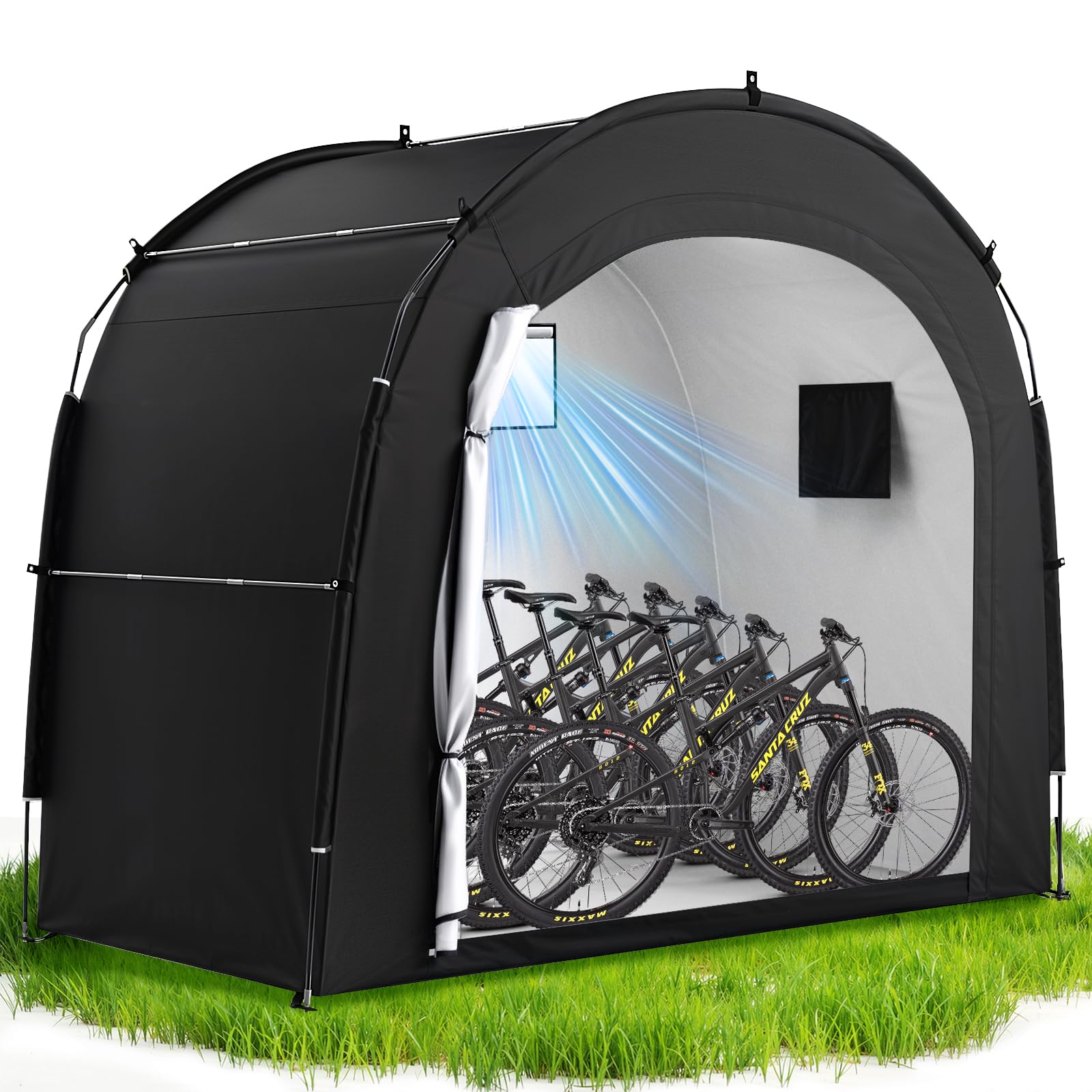 Housolution Tenda Di Stoccaggio per 5 Biciclette con Finestra Ventilata | Copertura Portatile all'Aperto 210D Oxford Spessa PU4000 Impermeabile, Adatta per Biciclette, Tosaerba, Attrezzi da Giardino