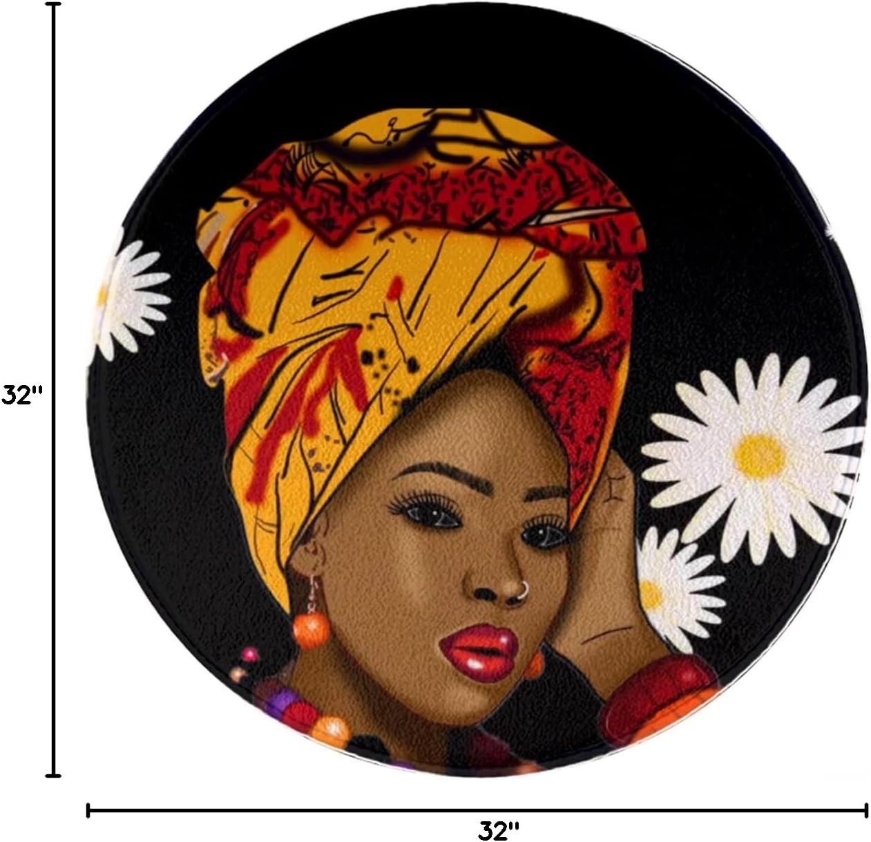 African American Black Women Area Round Carpet Anti-Slip Floor Mat Door Mat Bathroom Carpet Rug Washable Kitchen Living Room Bedroom Indoor Outdoor Large Floor Mat, Diameter 32 inches (80cm)