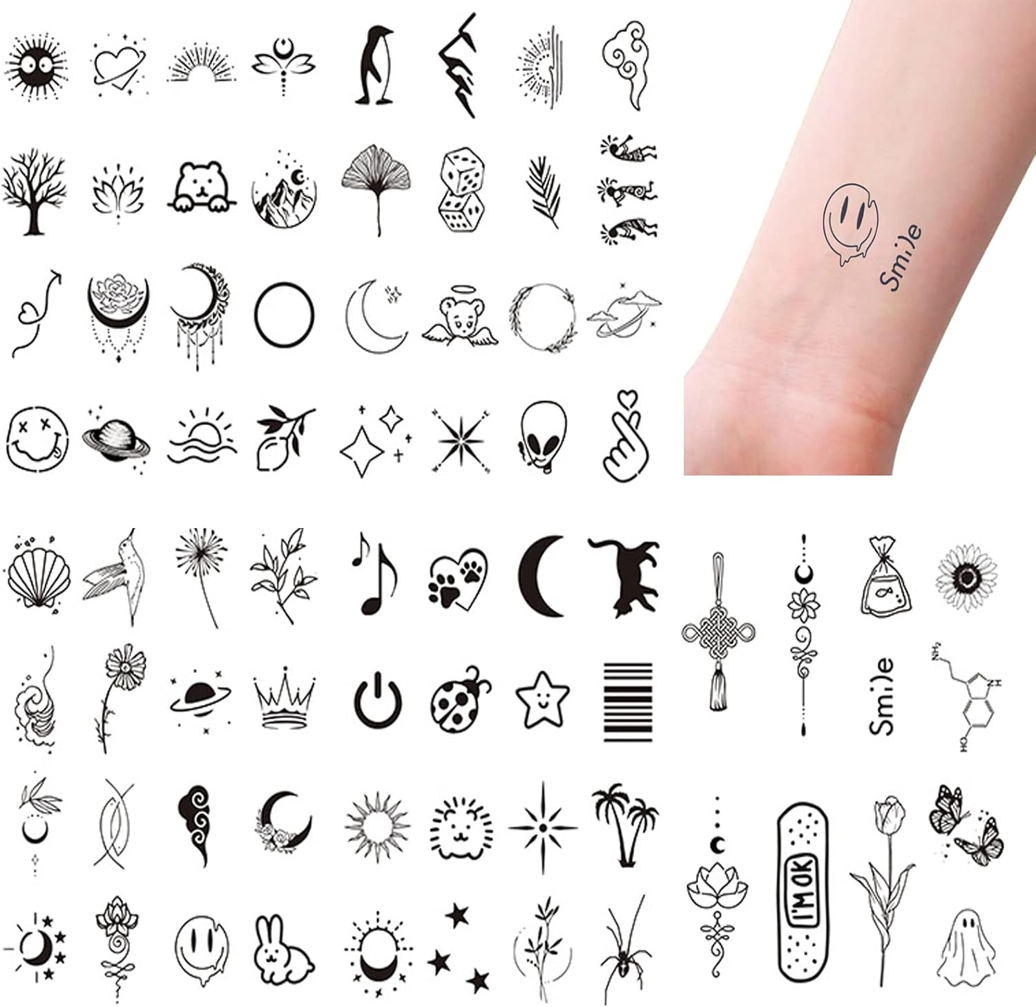 Dfsucces タトゥーシール 星月 太陽 トシールたとぅート 防水 長持ちタト 刺青シール