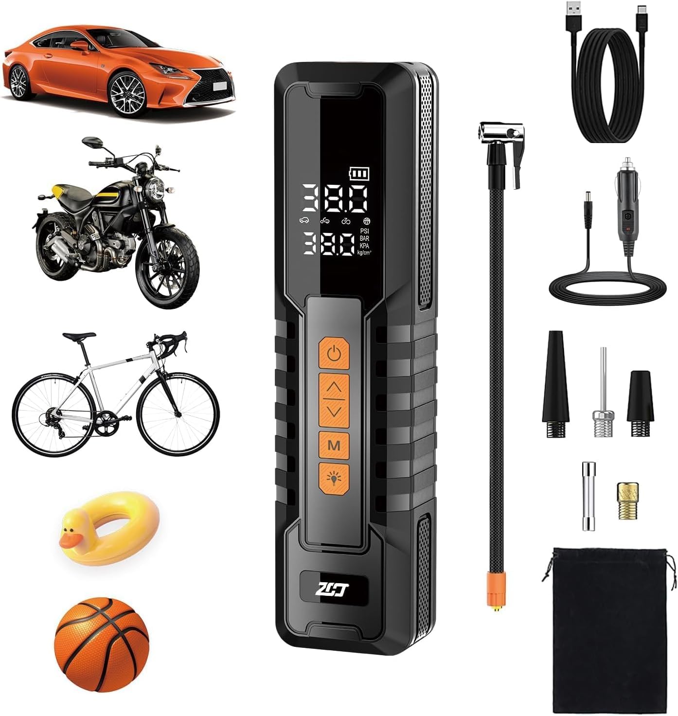 Tire Inflator Portable Air Compressor, Air Pump for Car Tires, Bike Pump, Portable Tire Inflator for Car, Motorcycle, Bike & Balls - 150PSI, 6000mAh Battery, LED Light & Auto Shut-Off Function