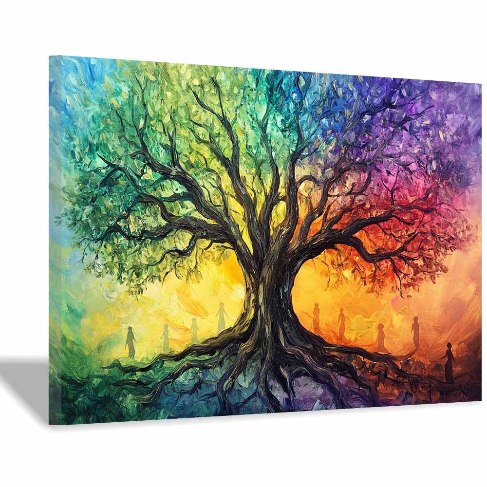 ZAMAEIU Tree of life wall art Clustered tree abstract canvas wall, For Bathroom, Living Room, Bedroom, Office.Gift for Home Decor(green)-30x50cm Framed