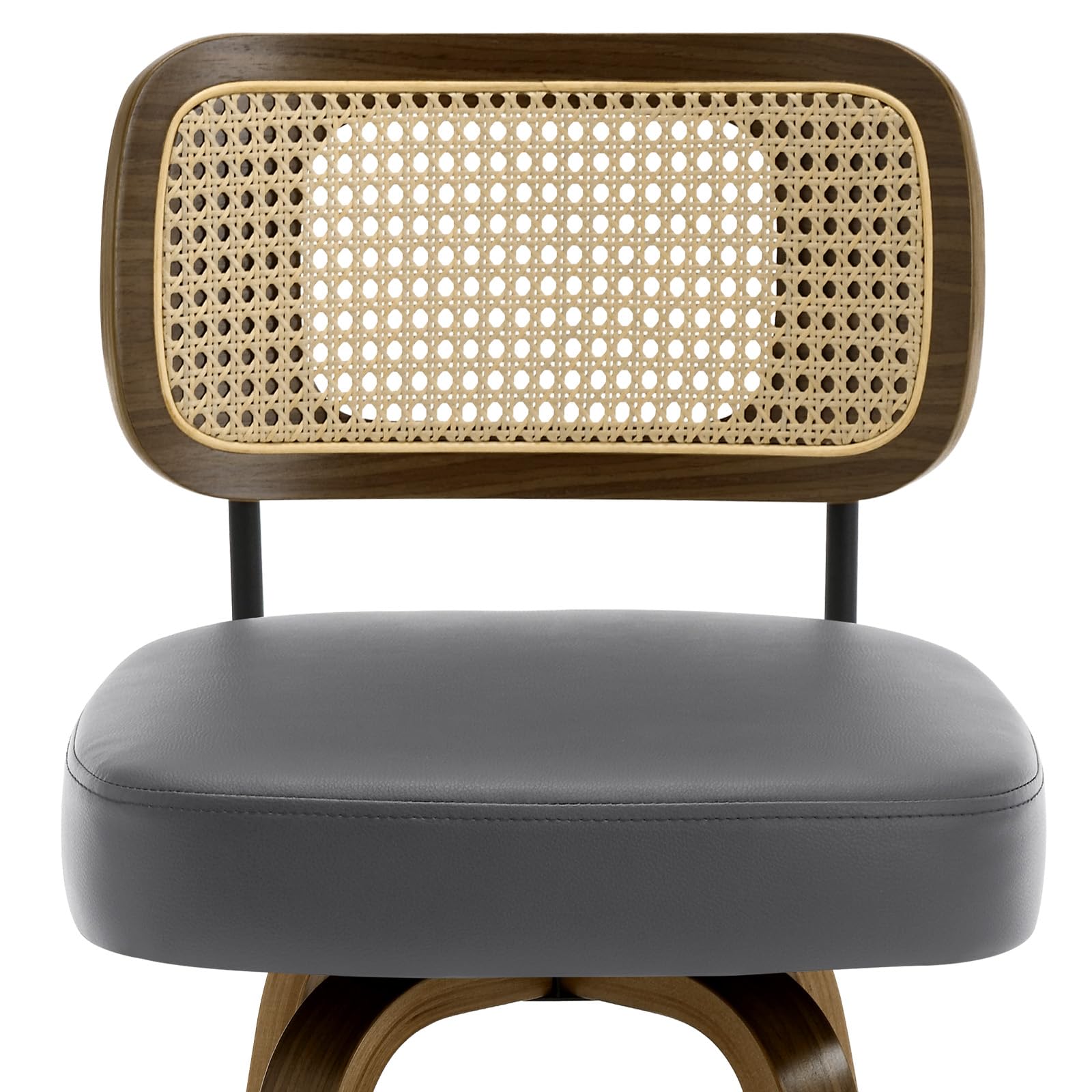 Bekrvio Barhocker 2er Set 74 cm Sitzhöhe, Barhocker Rattan mit Lehne, 360° drehbar, extra Dicker Sitz (7,1 cm), Barstuhl Holz mit 4 Beinen, für hohe Kücheninsel & Theke (101–109 cm) Grau