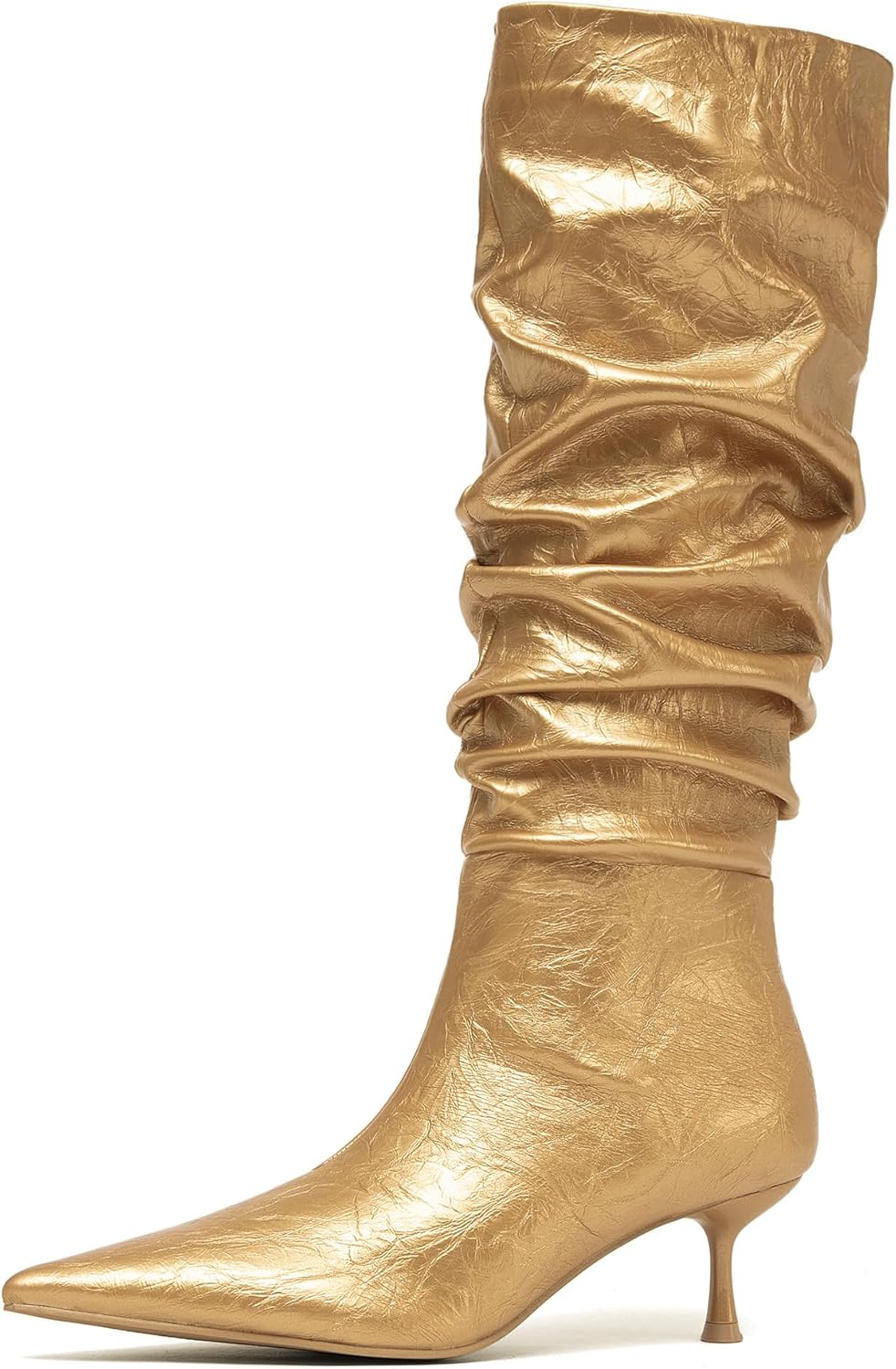 NEWBELLA Women's Knee High Boots-Slouchy Stiletto Heel Boots with Pointed Toe, Pull-On Tall Boots for Fall/Winter & Everyday Wear