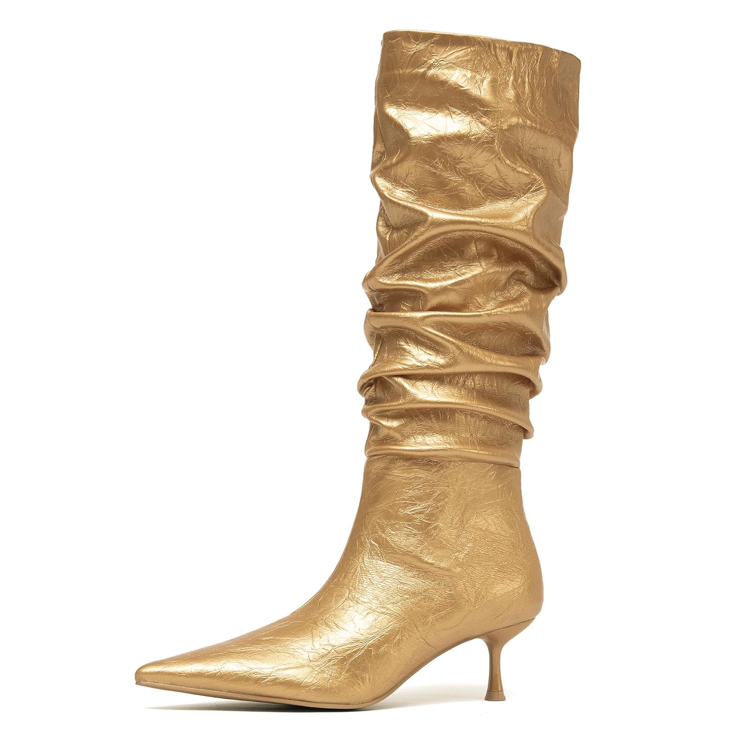 NEWBELLA Womens Knee High Boots-Slouchy Stiletto Heel Boots with Pointed Toe Pull-On Tall Boots for Fall Winter Everyday