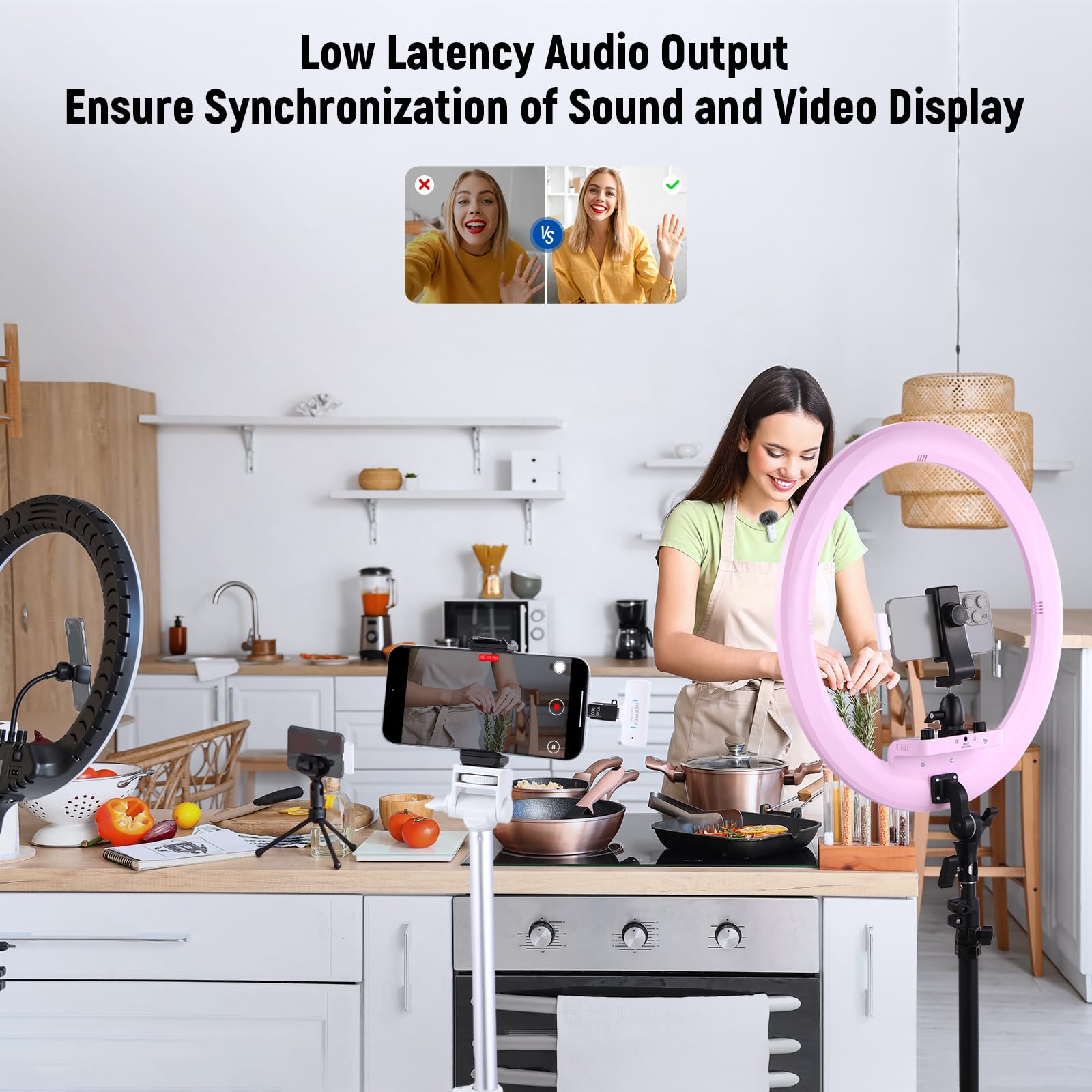 NEEWER KM20 Bezprzewodowy system mikrofonu krawatowego do iPhone'a, USB C, mini klips na klapie, mikrofon z 2 x nadajnikiem, 4 x odbiornikiem, adapterem OTG, 200 m, dalekiego zasięgu, kompatybilny z