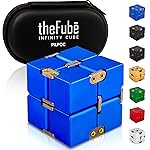 PILPOC theFube Infinity Cube Fidget Desk Toy - Aluminum Infinite Magic Cube with Case, Sturdy, Heavy, Relieve Stress and Anxiety, for ADD, ADHD, OCD (Blue)