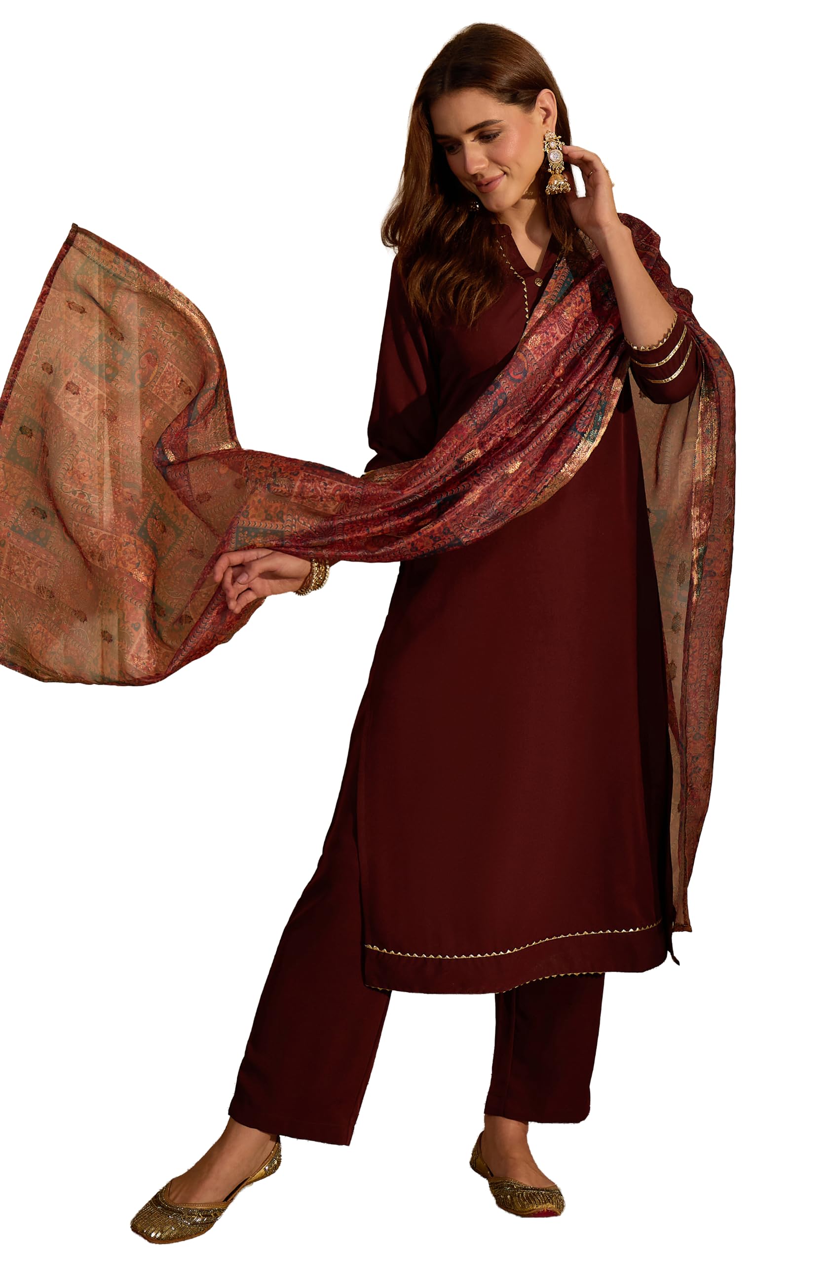 janasya Women's Brown Crepe Solid Straight Kurta Set-picture-15