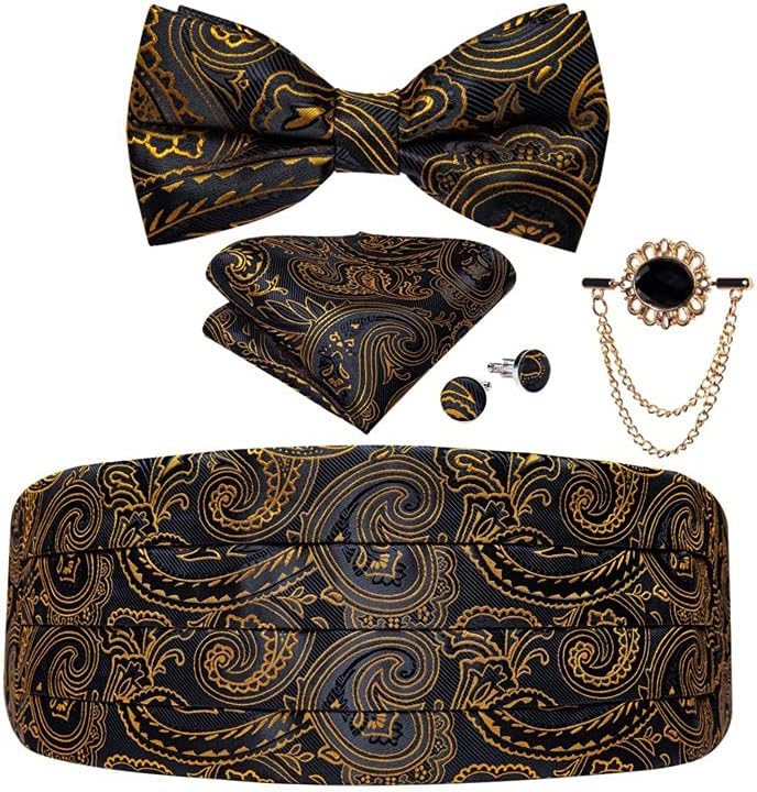 Silk Wedding Men's Cummerbunds Bow Tie Brooch Set Tuxedo Formal Wide Belt Ceremonial Belt Elastic Waistband
