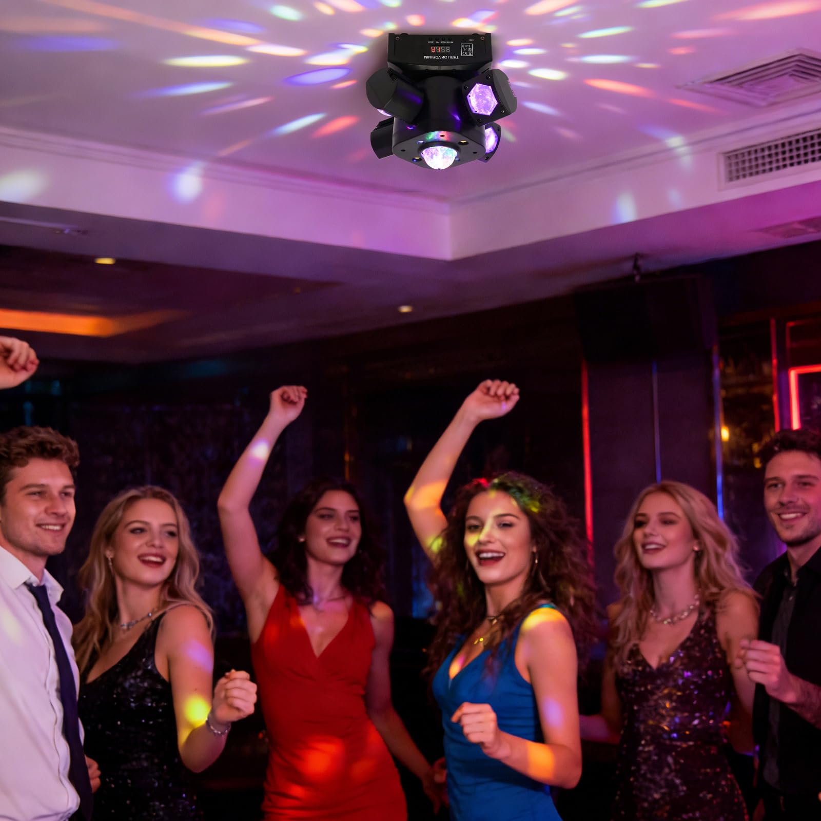 Moving Head LED, Disco Licht Scheinwerfer, RGBW Partylicht LED Strahler | DJ Light mit 4 Lichtarmen, DMX512/Soundaktivierung/Fernbedienung für DJ Bar Geburtstag Disco Hochzeit Partykeller Bühnenlicht