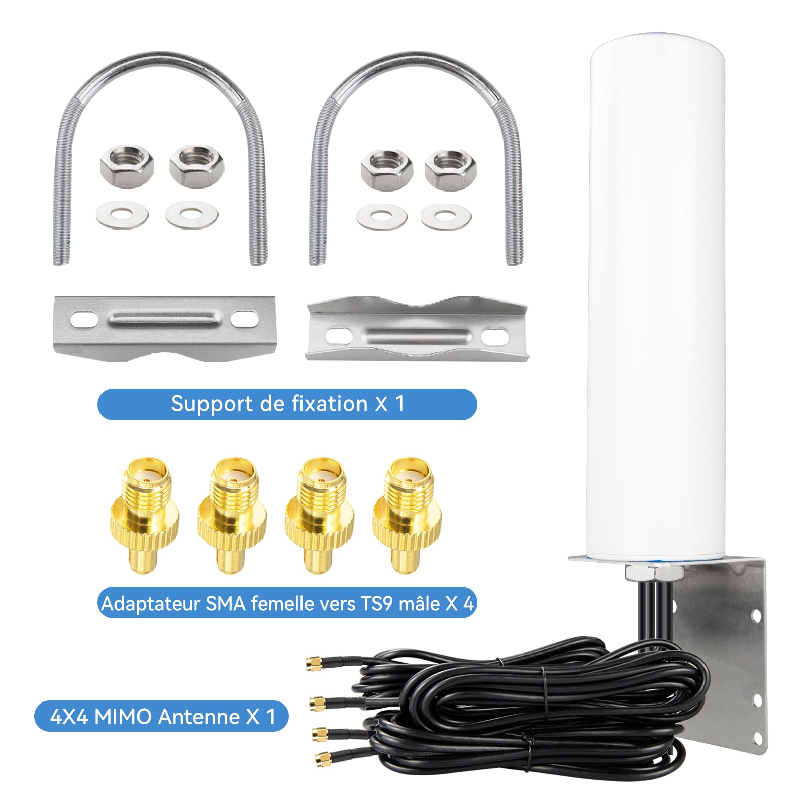 Antenne 4x4 MIMO 4G LTE 5G 600-6000MHz Omnidirectionnelle avec Connecteurs SMA TS9 Câble 3M pour Routeurs CPE Passerelles Points D'Accès Cellulaires - Compatible avec Orange SFR Bouygues Free