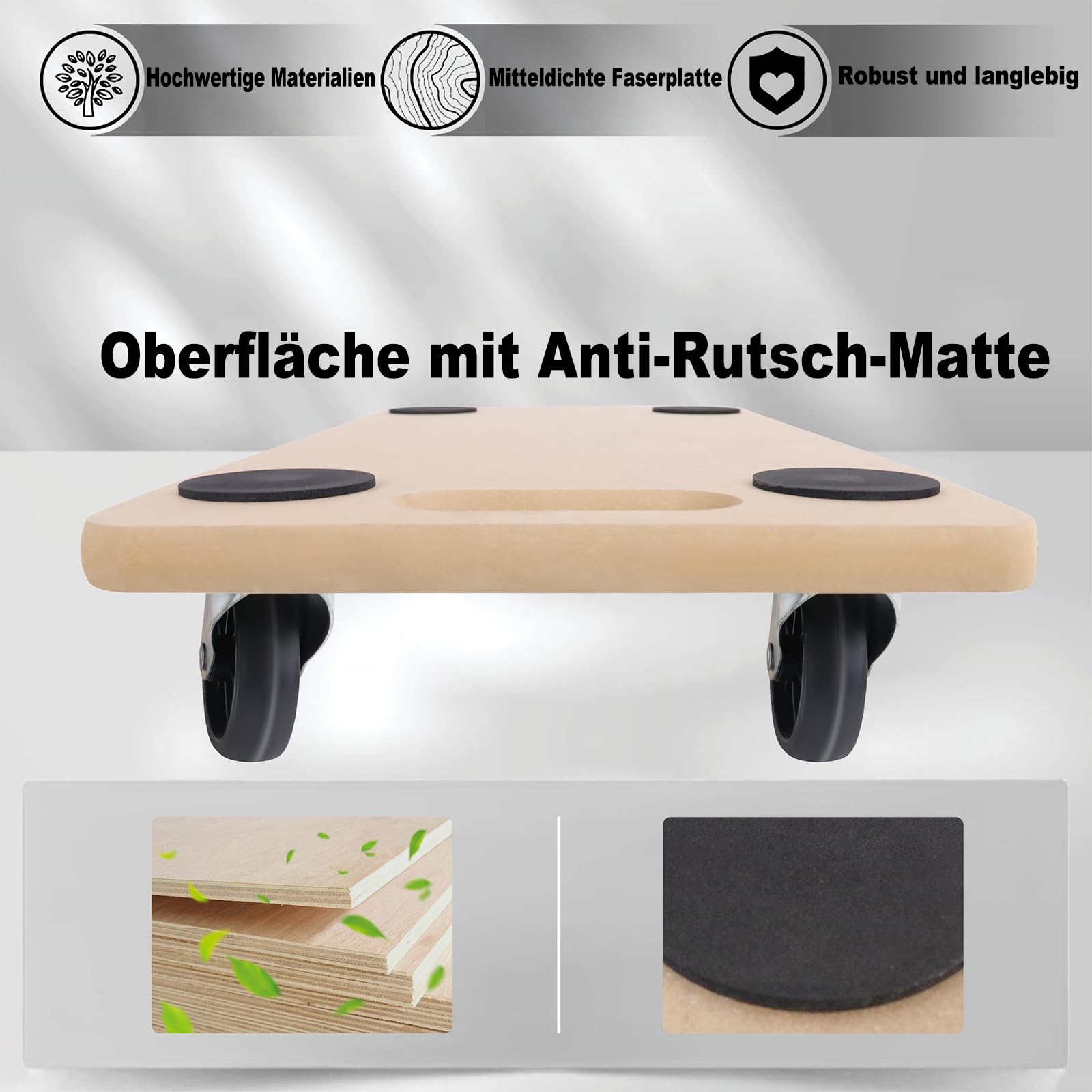Aufun Lot de 4 Planches à Roulettes Antidérapantes 58 x 29 cm pour Transport et Déménagement avec Patins en Caoutchouc et Ateliers