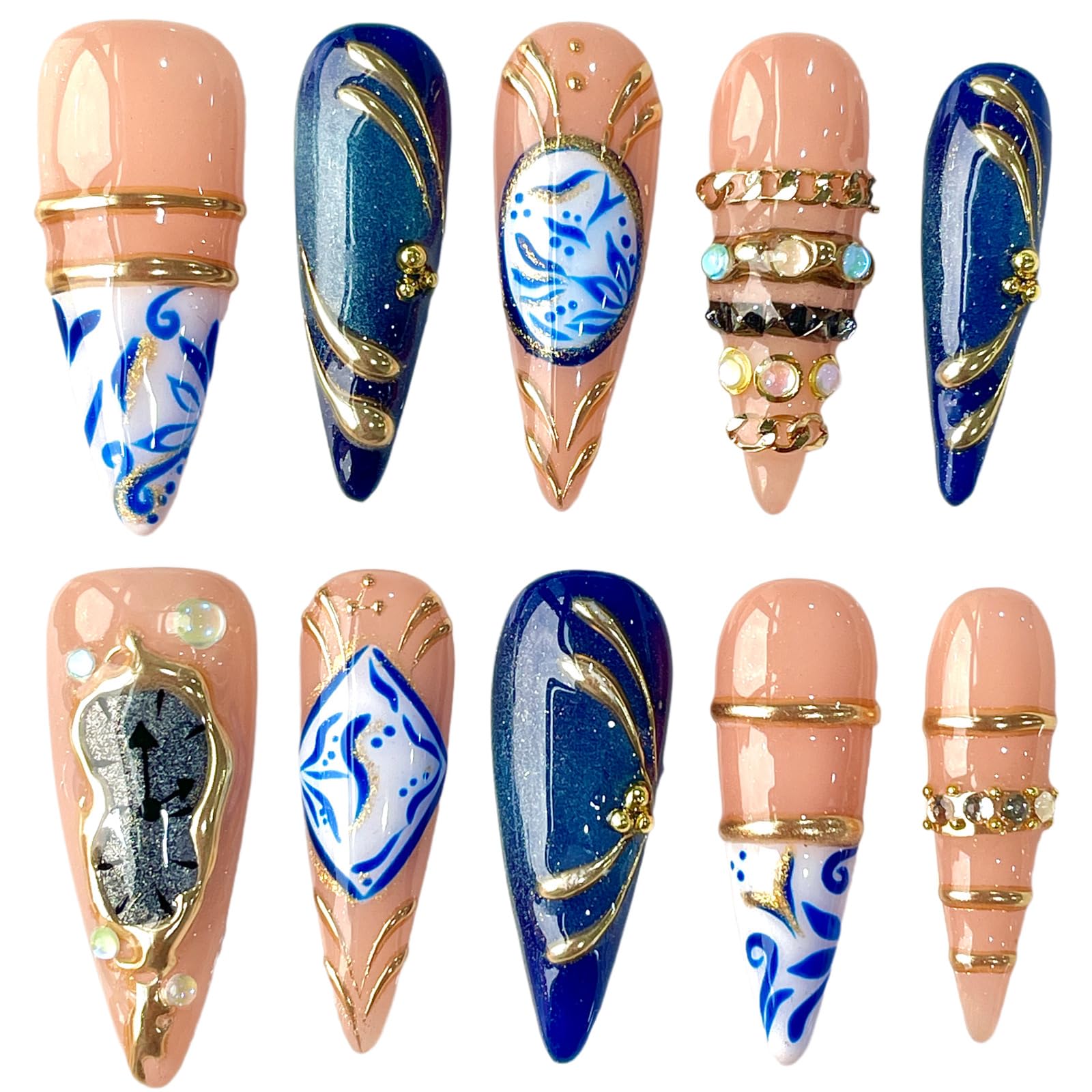 Anello per unghie fatto a mano, ispirato al blu navy (M)