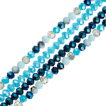 Designer 7in Four Bead Strands Glass Faceted Rondelle Blue Mix 4x6mm