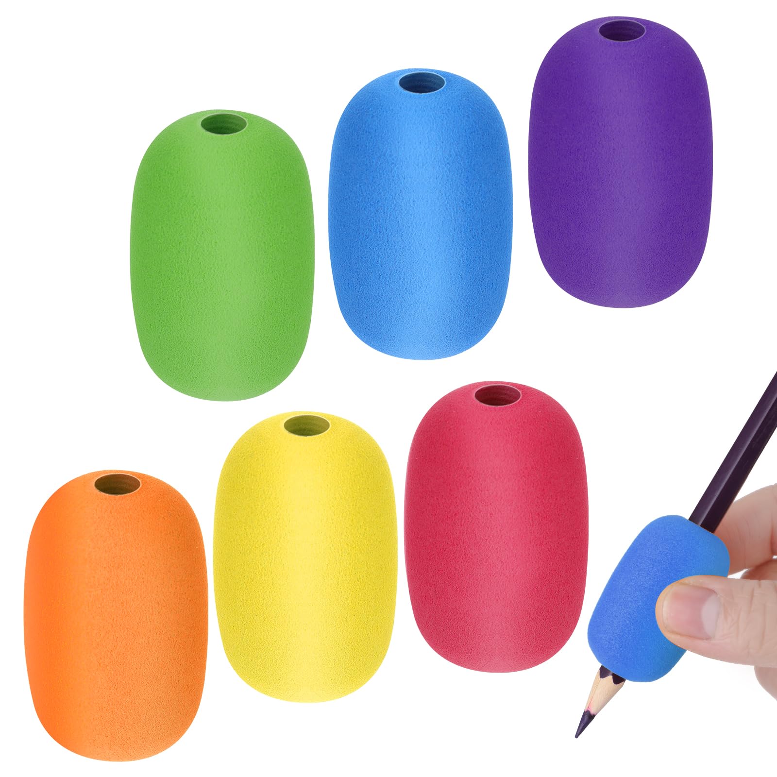 AHQiZFX6 Pieces Pen Grips, Egg Pen Pencil Holder Handwriting Grips Pen Stylus Foam Grips Writing Aid Soft Cushioned Foam for Handwriting Drawing Preschool Supplies Right or Left Hand Use